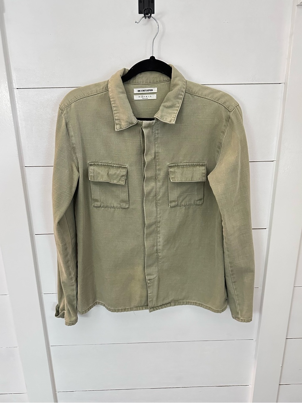 One Teaspoon XS khaki green garment dyed utility button up cotton top minimalist